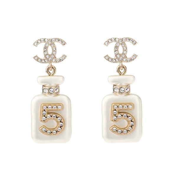 NIB CHANEL 22S CC NO.5 PERFUME BOTTLE DROP EARRINGS - Picture 1 of 15